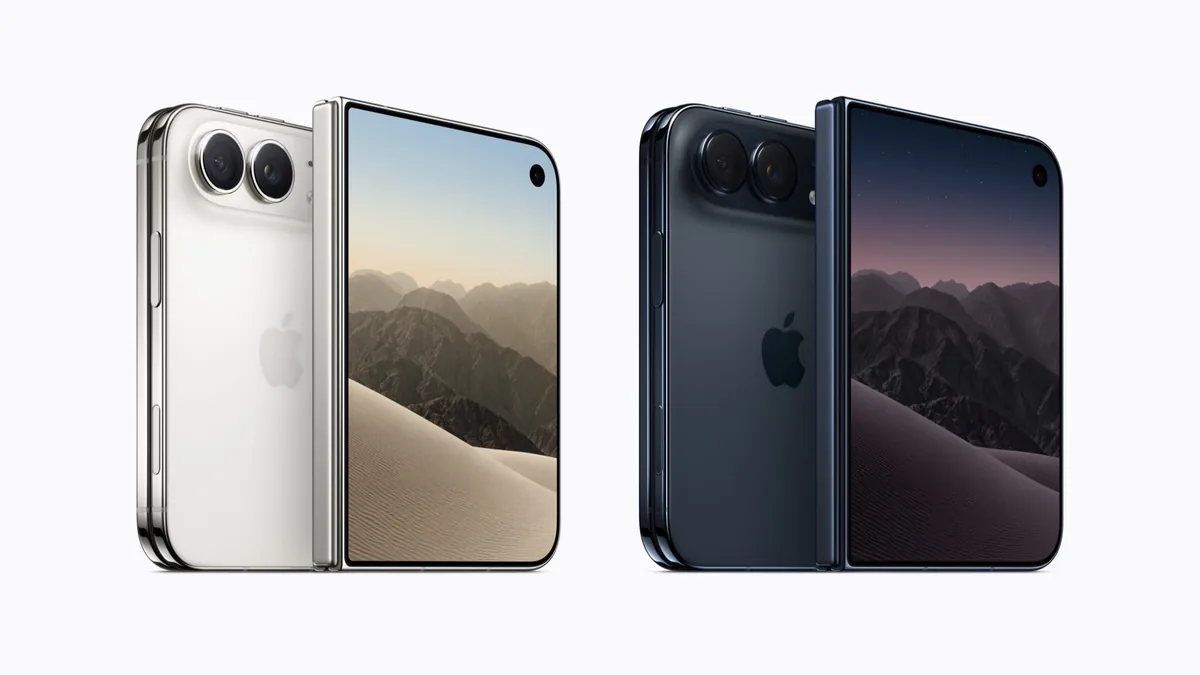 iPhone Duo v barvách nebesky bílá a soumračně modrá, zavřený pohled zezadu